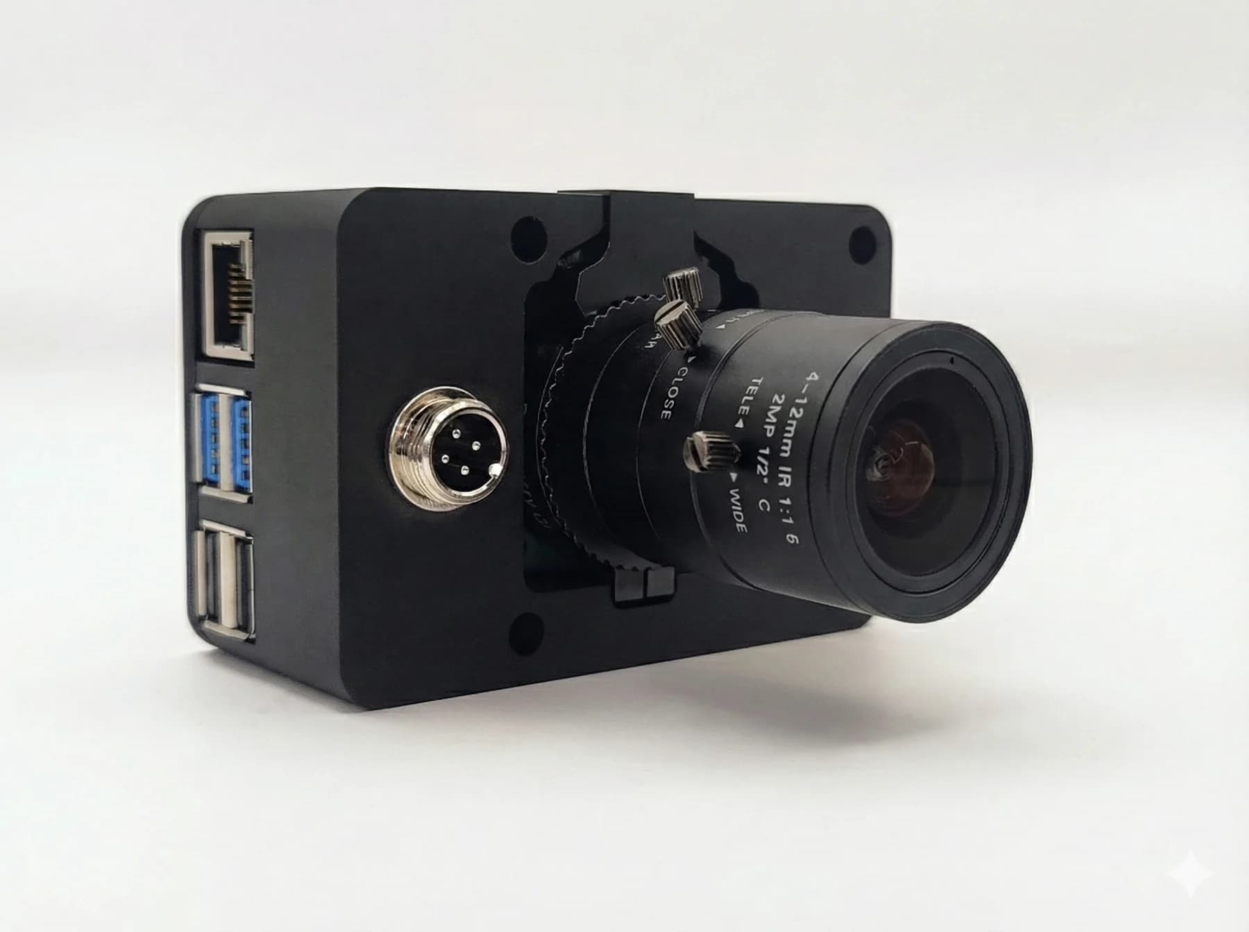 Algovectra machine-vision camera with adjustable industrial lens