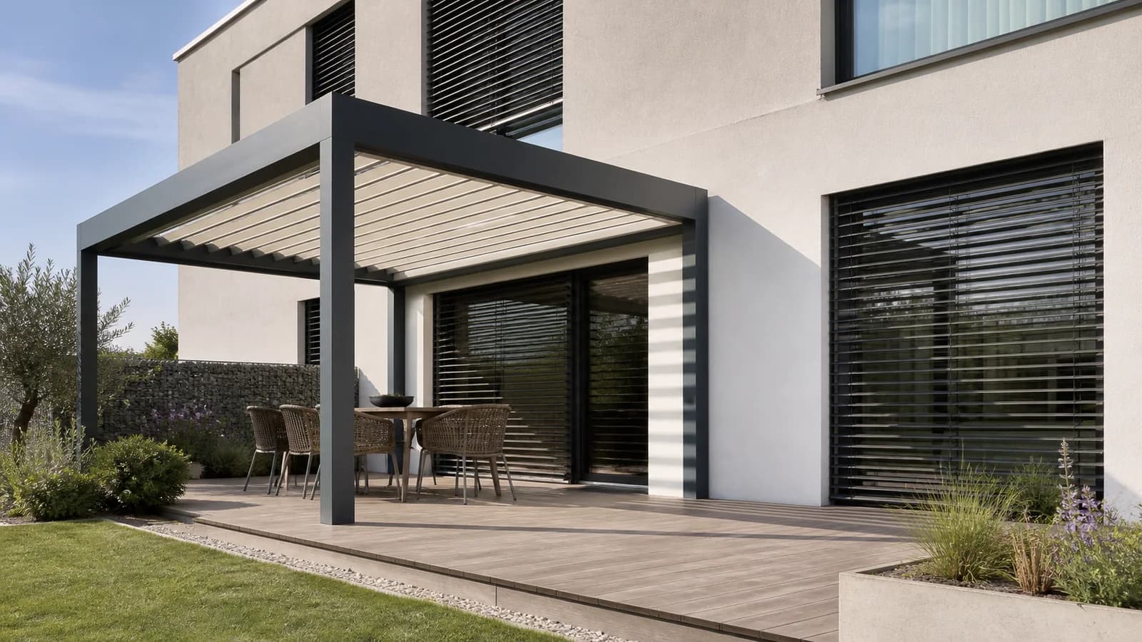 Generated presentation environment showing a pergola and exterior shading