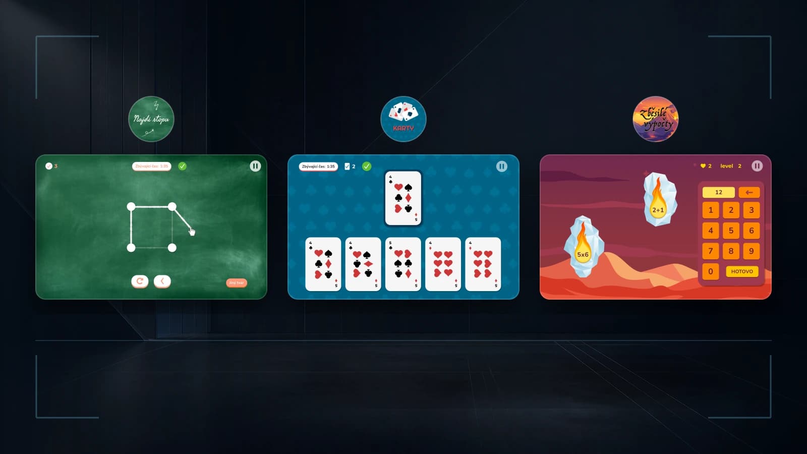 Three later-stage Mentem gameplay captures with their original game icons